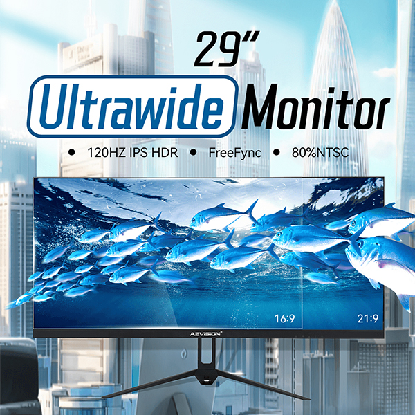 Nouveaut&eacute;s : moniteur AEVISION 29 pouces, &eacute;cran IPS FHD 2560 x 1080 120 Hz, moniteur ultra large 21:9, faible flou de mouvement, scintillement bleu, sortie audio HDMI DP DisplayPort
